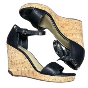Marc Fisher Black Leather Studded Cork Wedges. Size 9.5